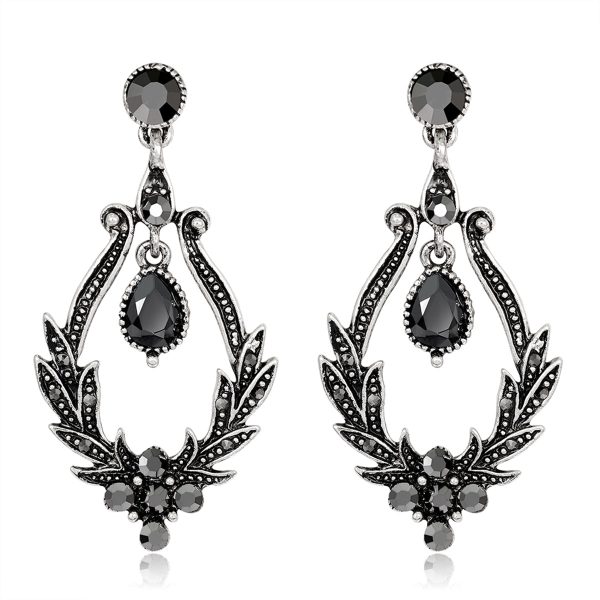 Black Crystal & Cubic Zirconia Botanical Teardrop Earrings on Sale