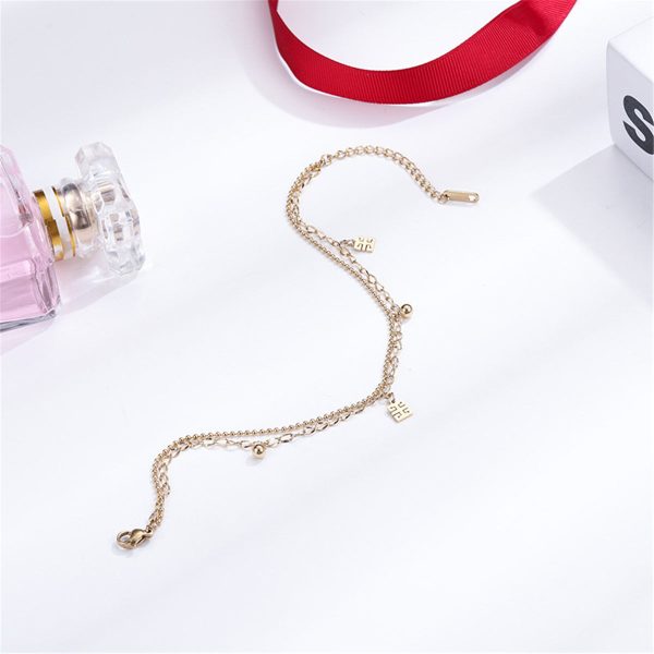 18K Rose Gold Chinese Letter Charm Layer Anklet For Discount