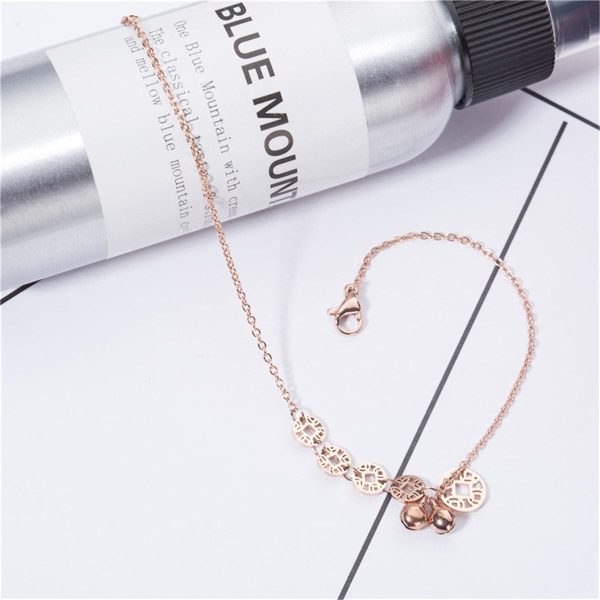 18K Rose Gold-Plated Coin & Bell Charm Anklet Cheap