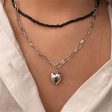 Black Howlite & Silver-Plated Heart Pendant Necklace Set For Cheap