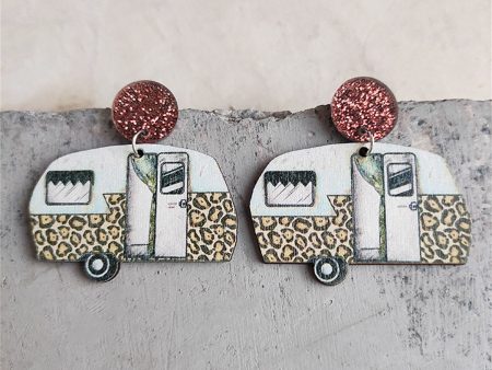 White & Brown Leopard Camper Glitter-Accent Drop Earrings on Sale