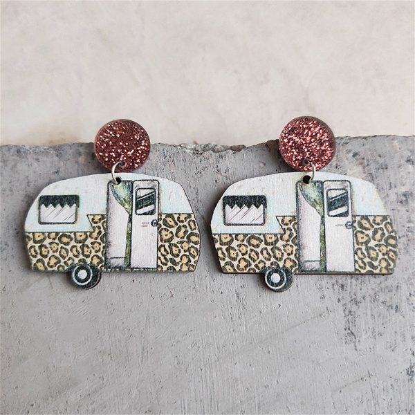 White & Brown Leopard Camper Glitter-Accent Drop Earrings on Sale