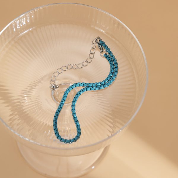 Blue Enamel & Silver-Plated Box Chain Anklet For Cheap