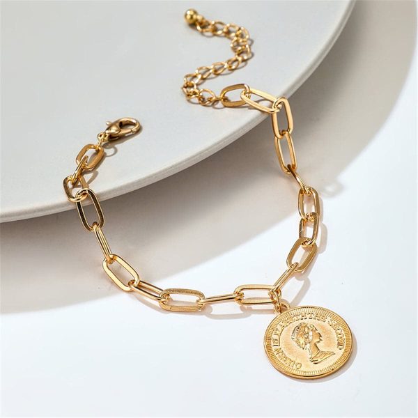 18K Gold-Plated Coin Figaro Charm Anklet For Cheap