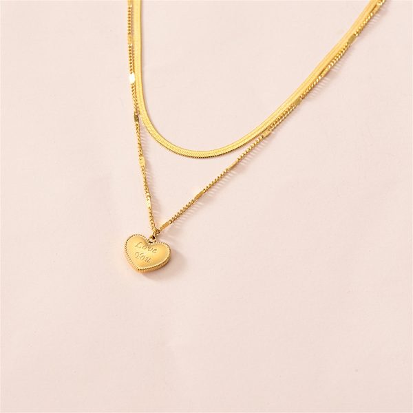 18K Gold-Plated  Love You  Heart Layered Pendant Necklace Supply