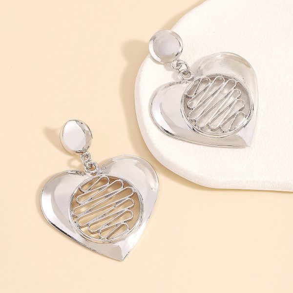 Silver-Plated Open Stripped Heart Drop Earrings Online