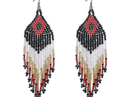 Black & White Howlite Rhombus Tassel Drop Earrings Fashion