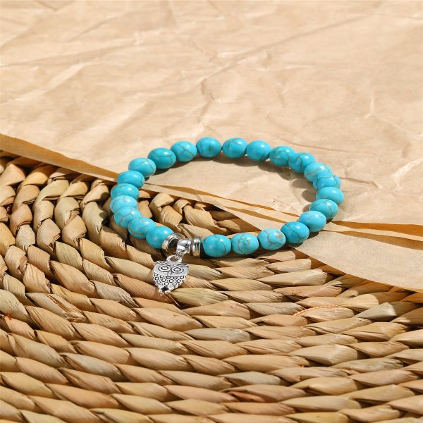 Turquoise & Silver-Plated Owl Charm Stretch Bracelet Discount