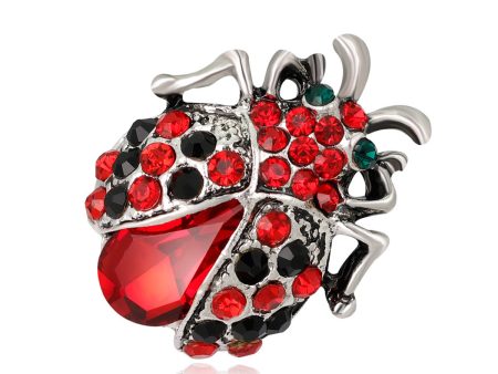 Red Crystal & Cubic Zirconia Ladybug Brooch Online now