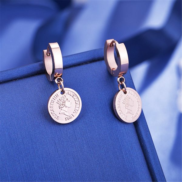 18K Rose Gold-Plated Queen Coin Hoop Earring Online