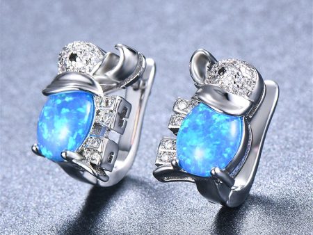 Blue Opal & Cubic Zirconia Elephant Stud Earrings Hot on Sale