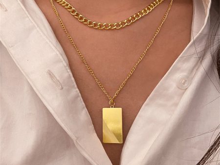 18K Gold-Plated Rectangle Layered Pendant Necklace For Cheap