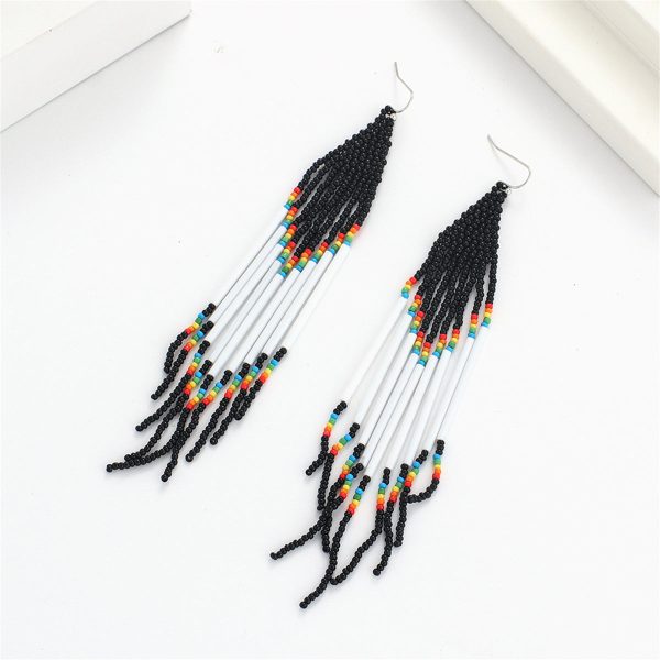 Black & White Tassel Beaded Drop Earrings Cheap