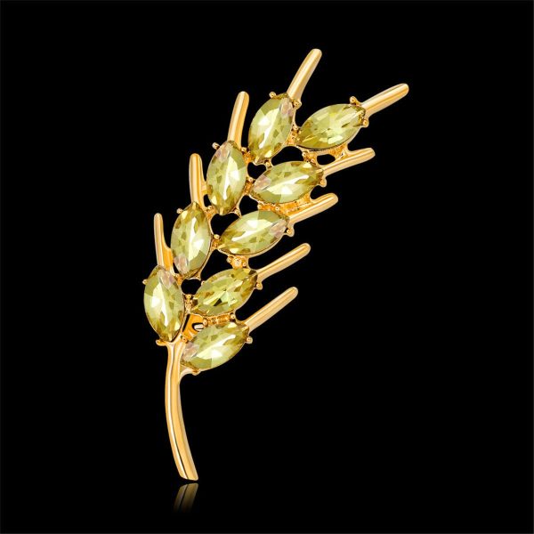 18K Gold-Plated & Golden Crystal Wheat Brooch Supply