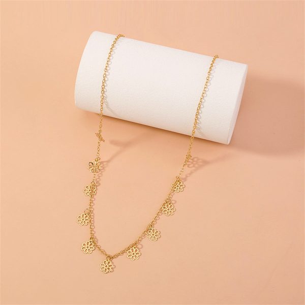 18K Gold-Plated Open Flower Station Necklace For Discount