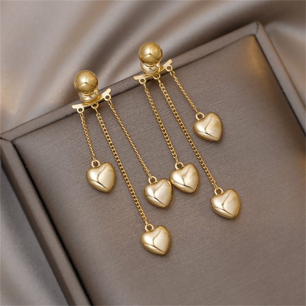 18K Gold-Plated Heart Tassel Drop Earrings For Cheap