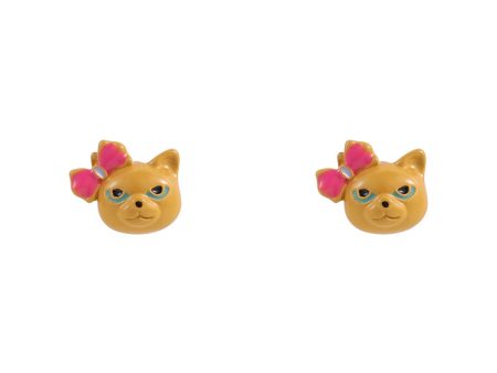 Yellow & Pink Bow Kitty Stud Earrings For Sale