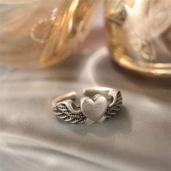 Silver-Plated Flying Heart Open Ring For Discount