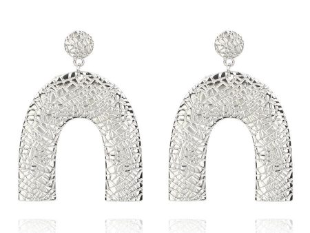 Silver-Plated Pebbled Arc Drop Earrings For Discount