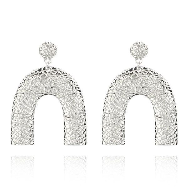 Silver-Plated Pebbled Arc Drop Earrings For Discount