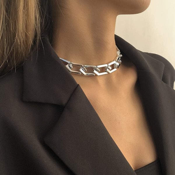 Silver-Plated Open Hexagon Choker Necklace Online Sale