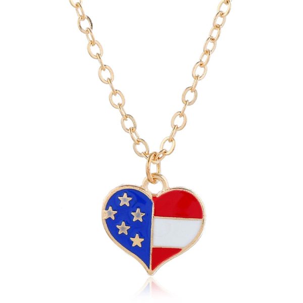 18K Gold-Plated American Flag Heart Necklace & Earring Set For Cheap