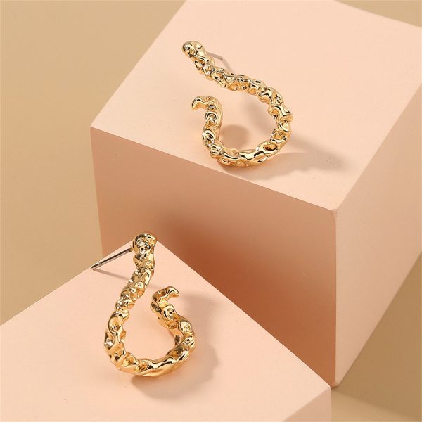 18K Gold-Plated Textured Free-Form Hoop Earrings Online Hot Sale