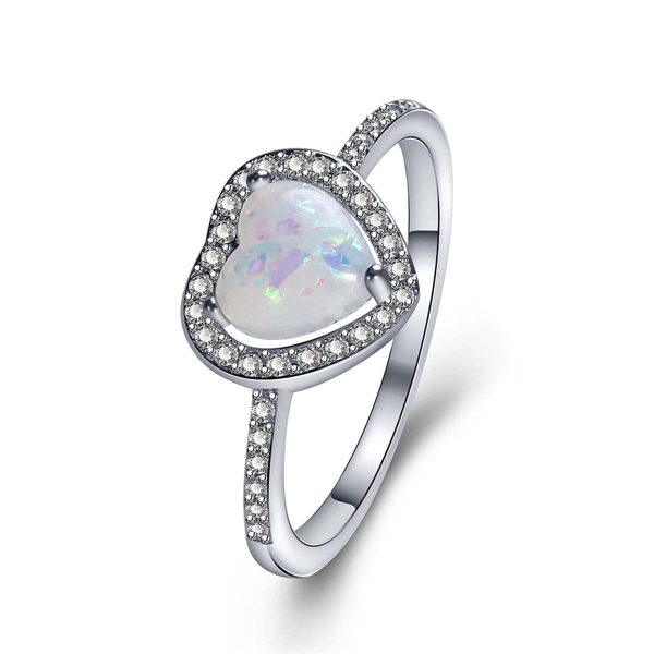 White Opal & Cubic Zirconia Heart-Cut Halo Ring For Discount