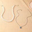 Blue Enamel & Pearl Silver-Plated Heart Pendant Necklace Set For Discount