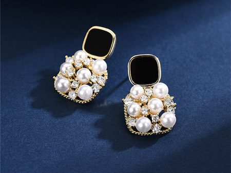 Black Enamel & Pearl Cubic Zirconia-Accent Cushion Drop Earrings Discount