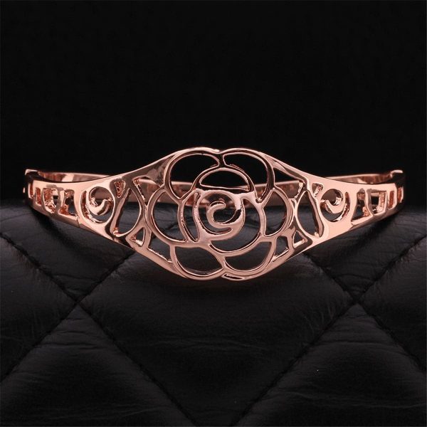 18K Rose Gold-Plated Openwork Rose Bangle Online Sale