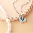 Blue Enamel & Pearl Silver-Plated Heart Pendant Necklace Set For Discount