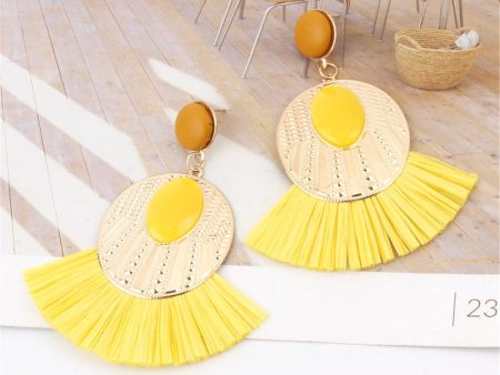 Yellow Rattan & 18K Gold-Plated Drop Earrings Fashion