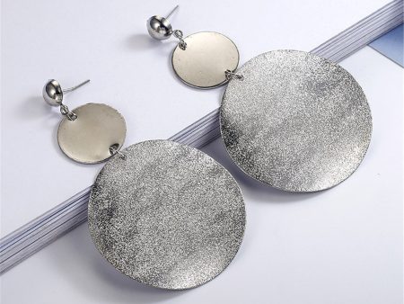 Silver-Plated Frosted Dual-Disk Drop Earrings Online Sale