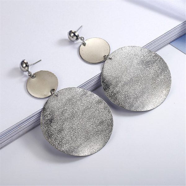 Silver-Plated Frosted Dual-Disk Drop Earrings Online Sale