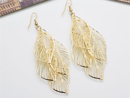 18K Gold-Plated Hollow Leaves Drop Earrings For Cheap