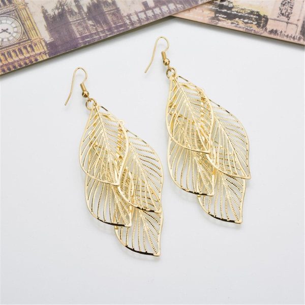 18K Gold-Plated Hollow Leaves Drop Earrings For Cheap