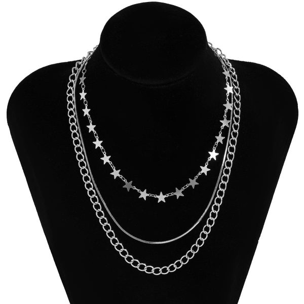 Silver-Plated Linking Star Layered Necklace Fashion