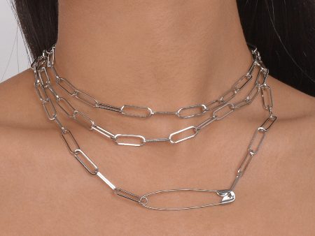 Silver-Plated Clip Layered Necklace For Discount