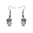 Turquoise & Silver-Plated Owl Drop Earrings For Sale