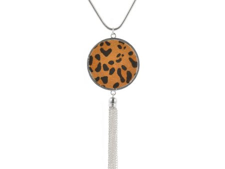 Tan Polyurethane & Silver-Plated Leopard Round Tassel Pendant Necklace Sale