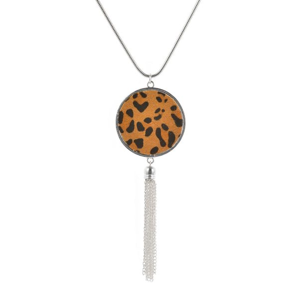 Tan Polyurethane & Silver-Plated Leopard Round Tassel Pendant Necklace Sale