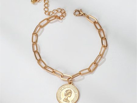 18K Gold-Plated Coin Figaro Charm Anklet For Cheap