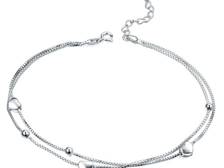 Sterling Silver Layered Heart Charm Anklet Online now