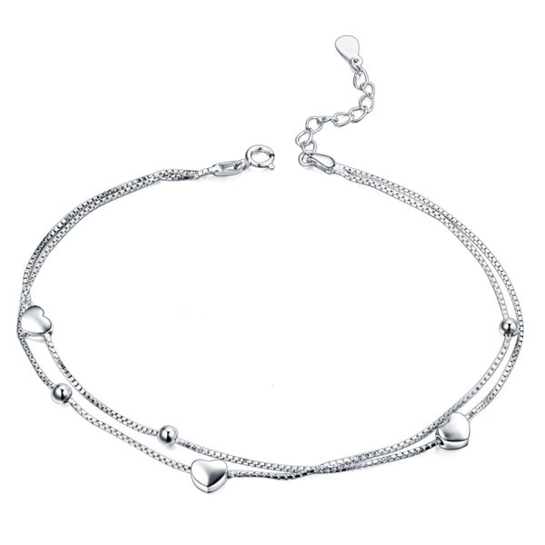 Sterling Silver Layered Heart Charm Anklet Online now