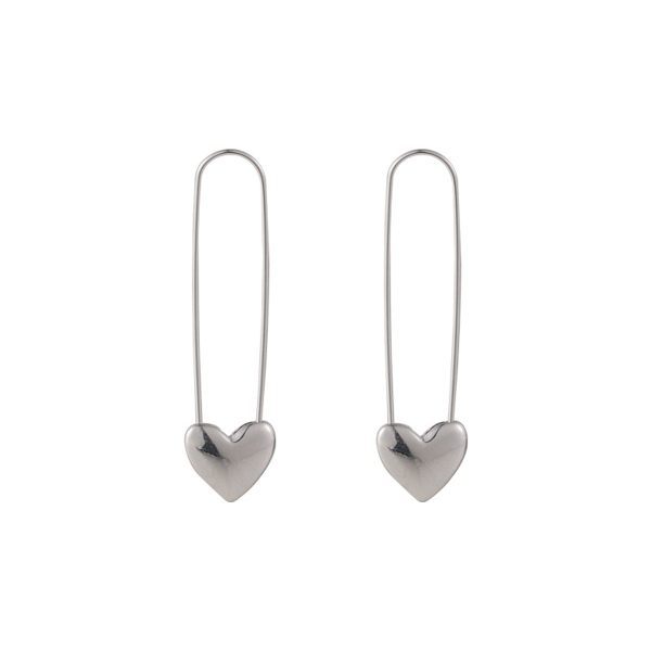 Silver-Plated Heart Pin Earrings For Sale