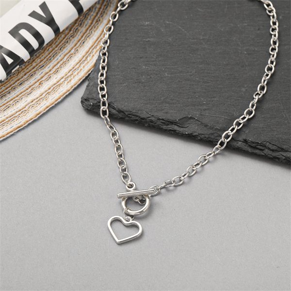 Silver-Plated Open Heart Toggle Pendant Necklace Online now