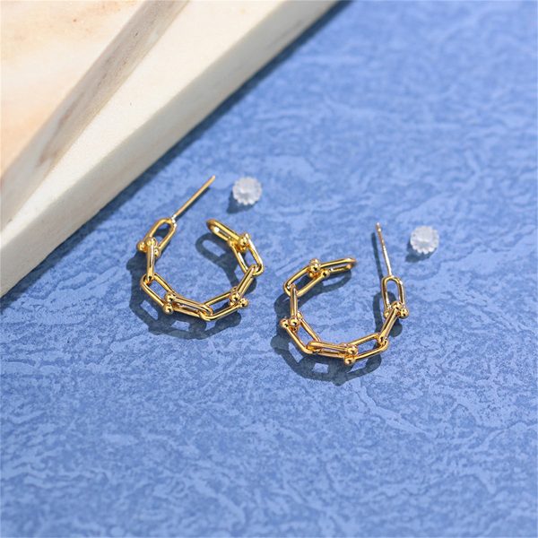 18K Gold-Plated Studded Paperclip Hoop Earrings Sale