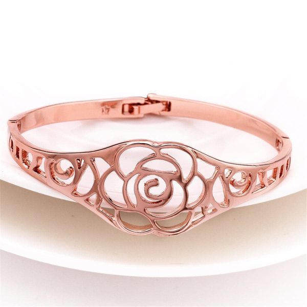 18K Rose Gold-Plated Openwork Rose Bangle Online Sale