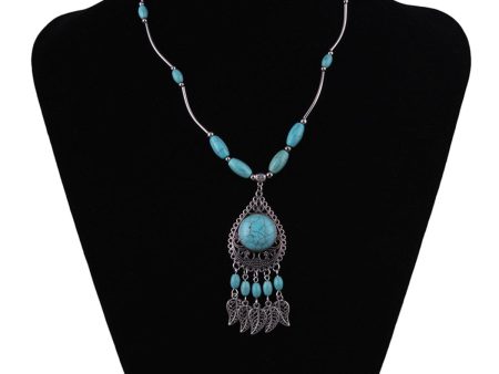 Turquoise & Silver-Plated Tassel Pendant Necklace Discount